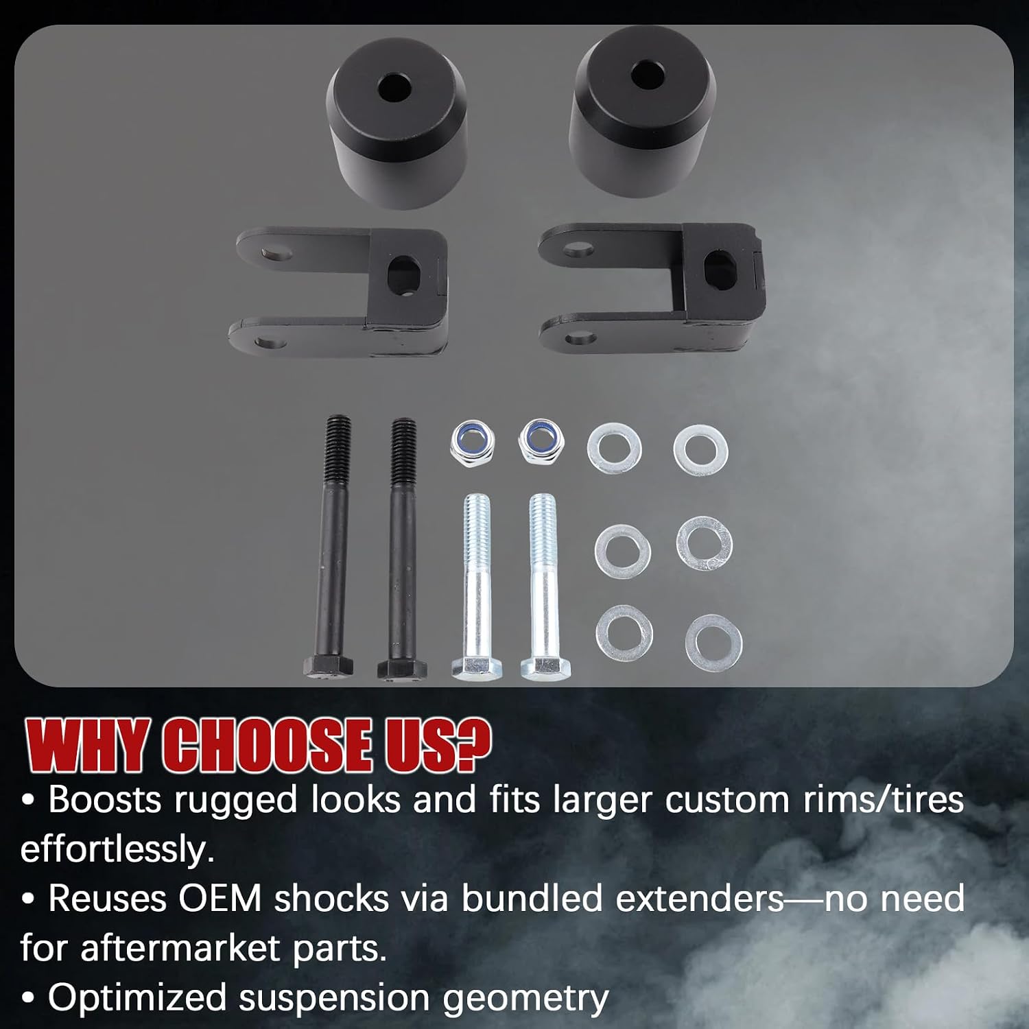 2.5" Front Leveling Lift Kit Shock Extenders Fit for Ford Super Duty 4X4 / 2005-2023 F-250 SuperDuty 4WD / 2005-2023 F-350 SuperDuty 4WD, 2.5" Steel Spacers + Shock Extenders + Isolator