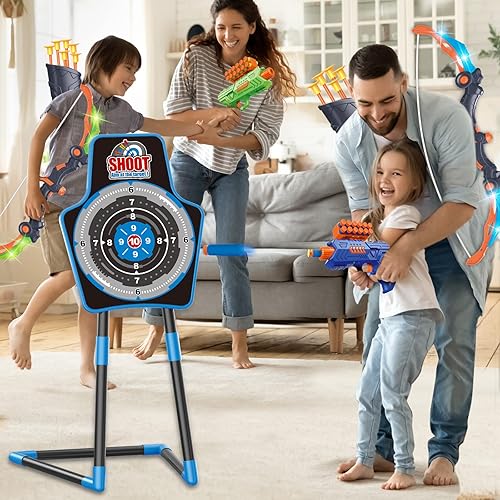 Vista 7 de SpringFlower 2 Bow and Arrow Sets with LED Light-up,2 Foam Dart Guns for Kids 5 6 7 8 9 10+ Years Old, Archery Set with Standing Target for Boys &