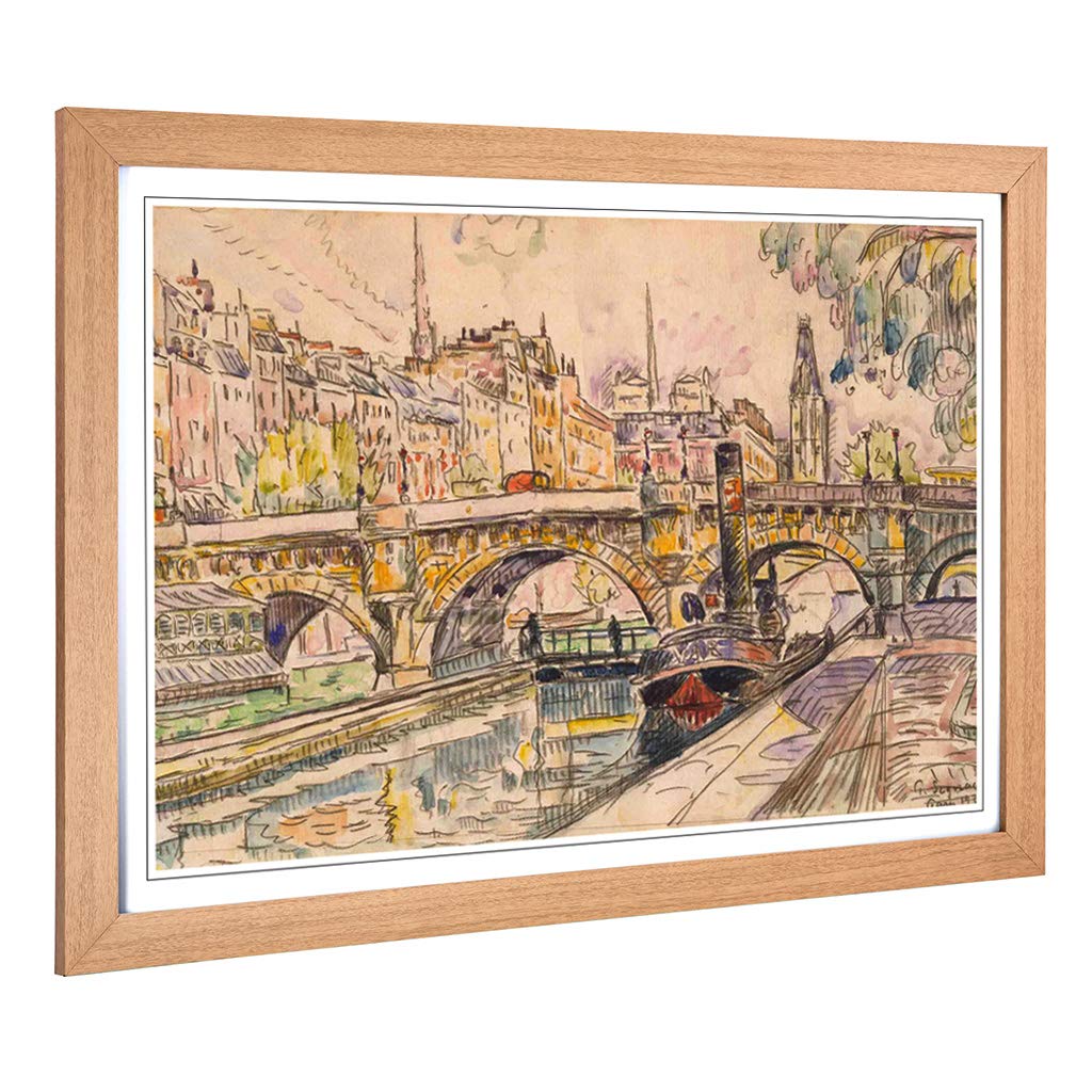 Big Box Art Framed Print of Paul Signac Tugboat at The Pont Neuf Paris Design | Wall Art Picture | Home Decor for Kitchen, Living Room, Bedroom, Hallway, Oak, A2 / 24.5x18 Inch / 62x45cm