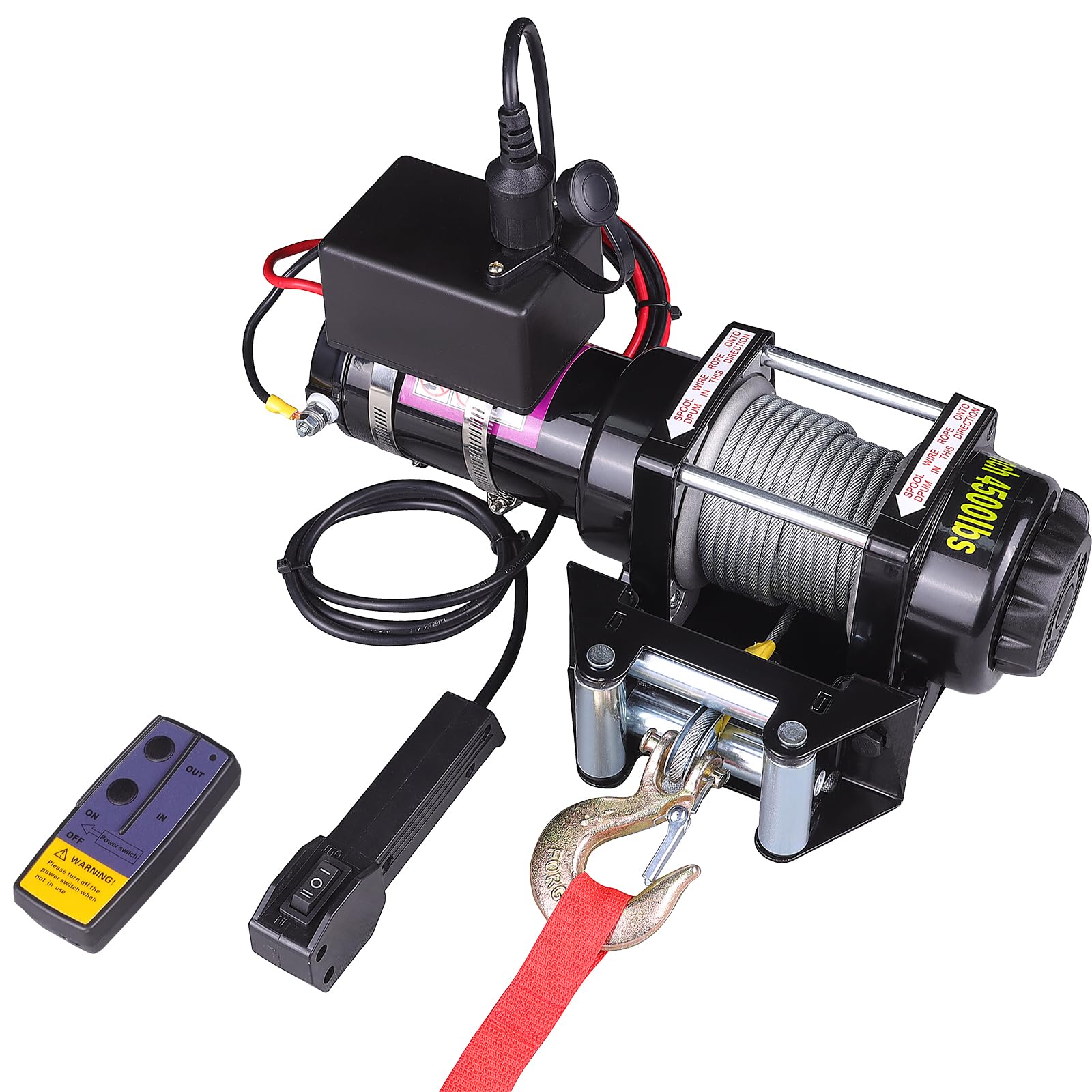 Verricello Elettrico 12V, 4500lb/2041kg Vericello 12Volt con Cavo D’acciaio, Impermeabile IP68 Argani Elettrici Per Rimorchi con Controllo Remoto Wireless e Portatile per Auto, SUV, Camion e Rimorchi