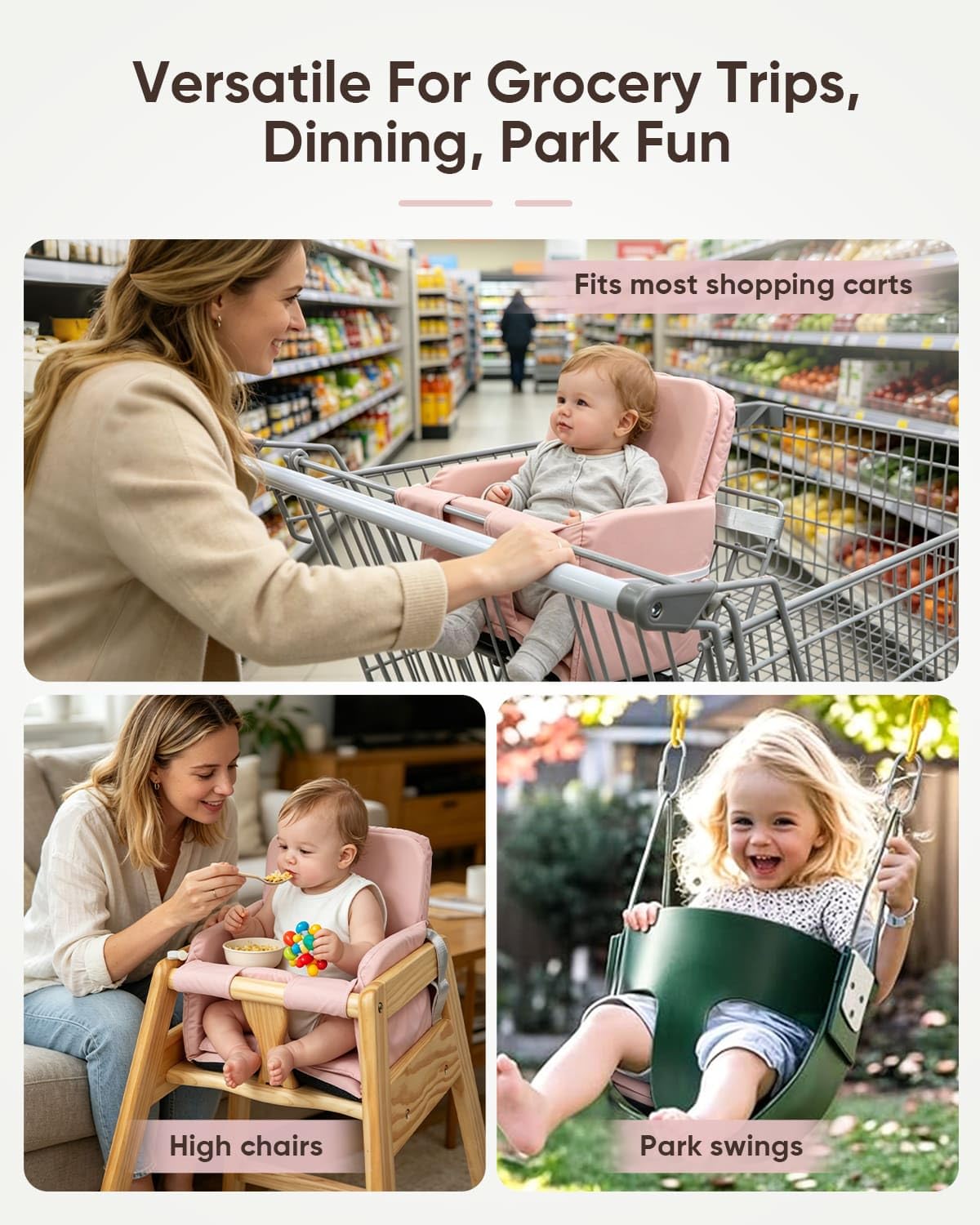 Padded Shopping Cart Seat Cover for Baby, 2-Layer Adjustable Grocery Cart Cover for Baby Infant Toddler, High Chair Cover for Restaurant, Machine Washable - Pink