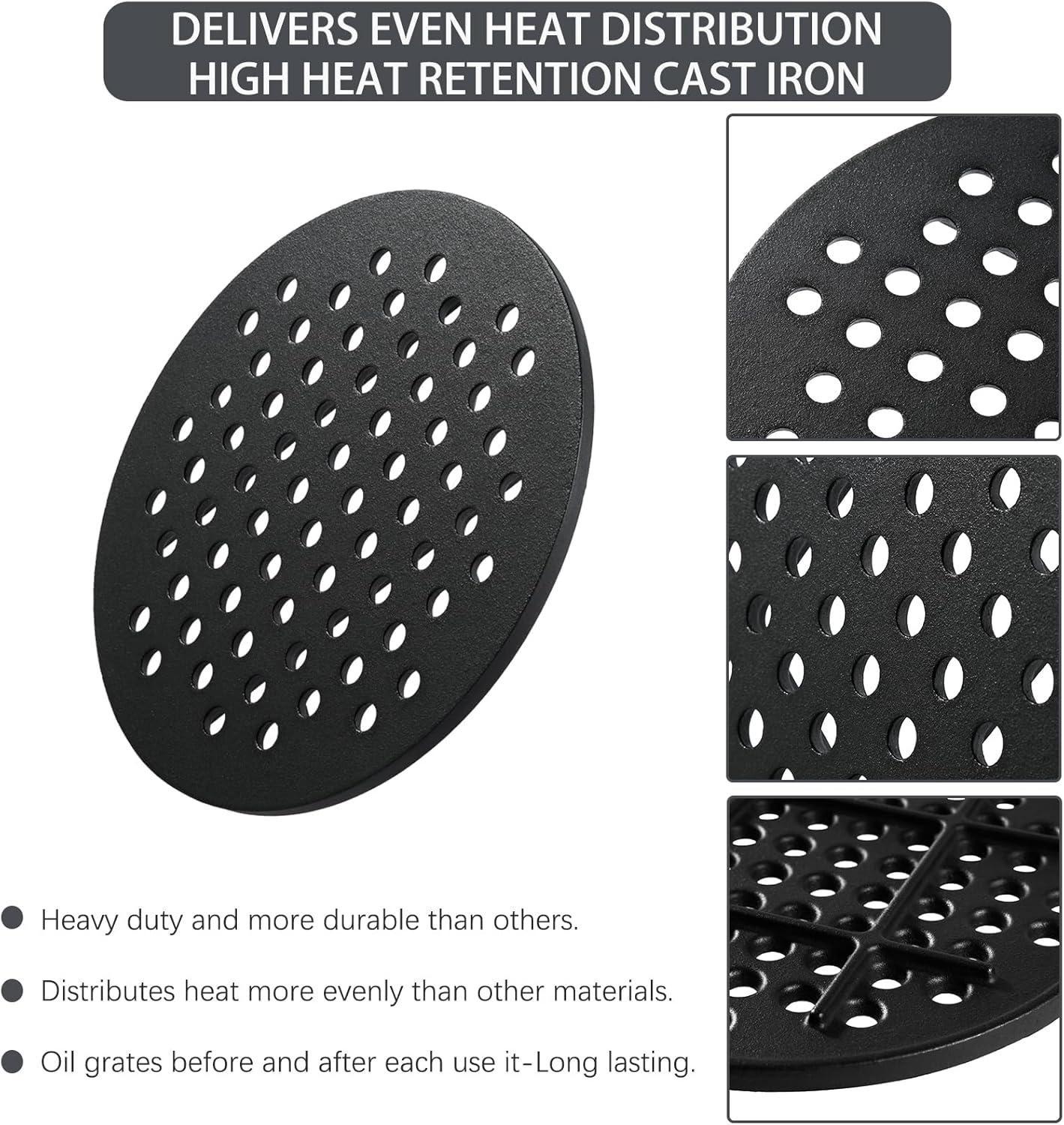 KJ-MFG23 9.75 Inch Cast Iron Fire Grate Grill Replacement Parts for Kamado Joe 18” Classic I II III Series KJ23RH KJ23RHC KJ23RHCI Charcoal Grate Grill Bottom Plate Charcoal Smoker Grate Accessories
