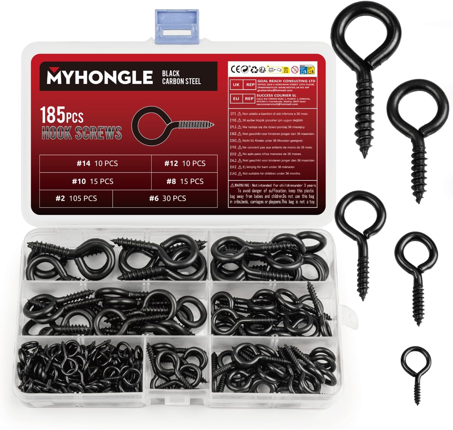 Pack of 185 Screw Eyes, Eye Screws with Wood Thread, Eye Hooks, Eye Screws, Screw Hooks for Screwing Metal Hook Screws Screw-In Hooks with Thread for Hanging (185)