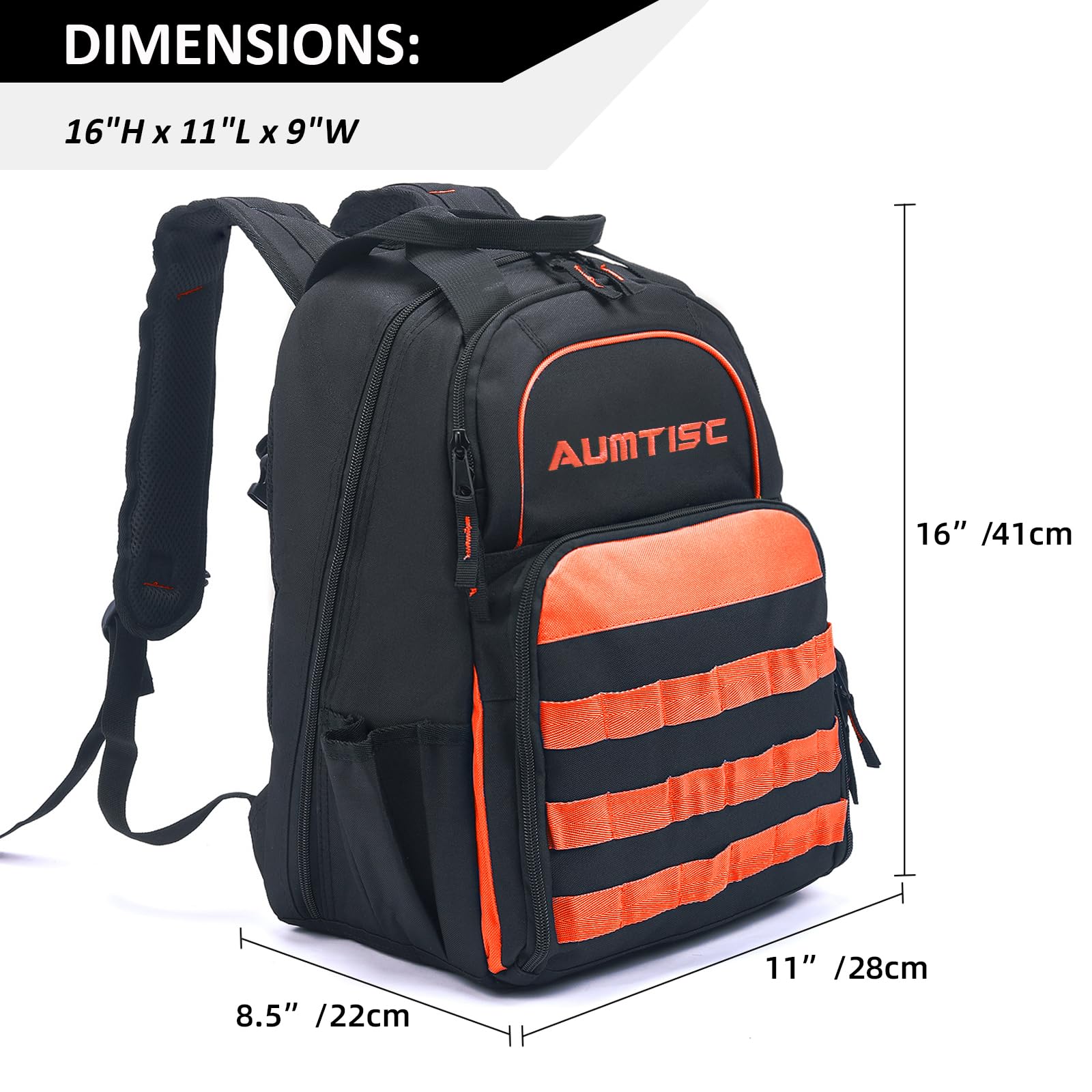 AUMTISC Zaino per attrezzi Zaino da cantiere per impieghi gravosi Borsa per attrezzi con tasca multiuso Zaino per lavori industriali e edili (ORANGE)