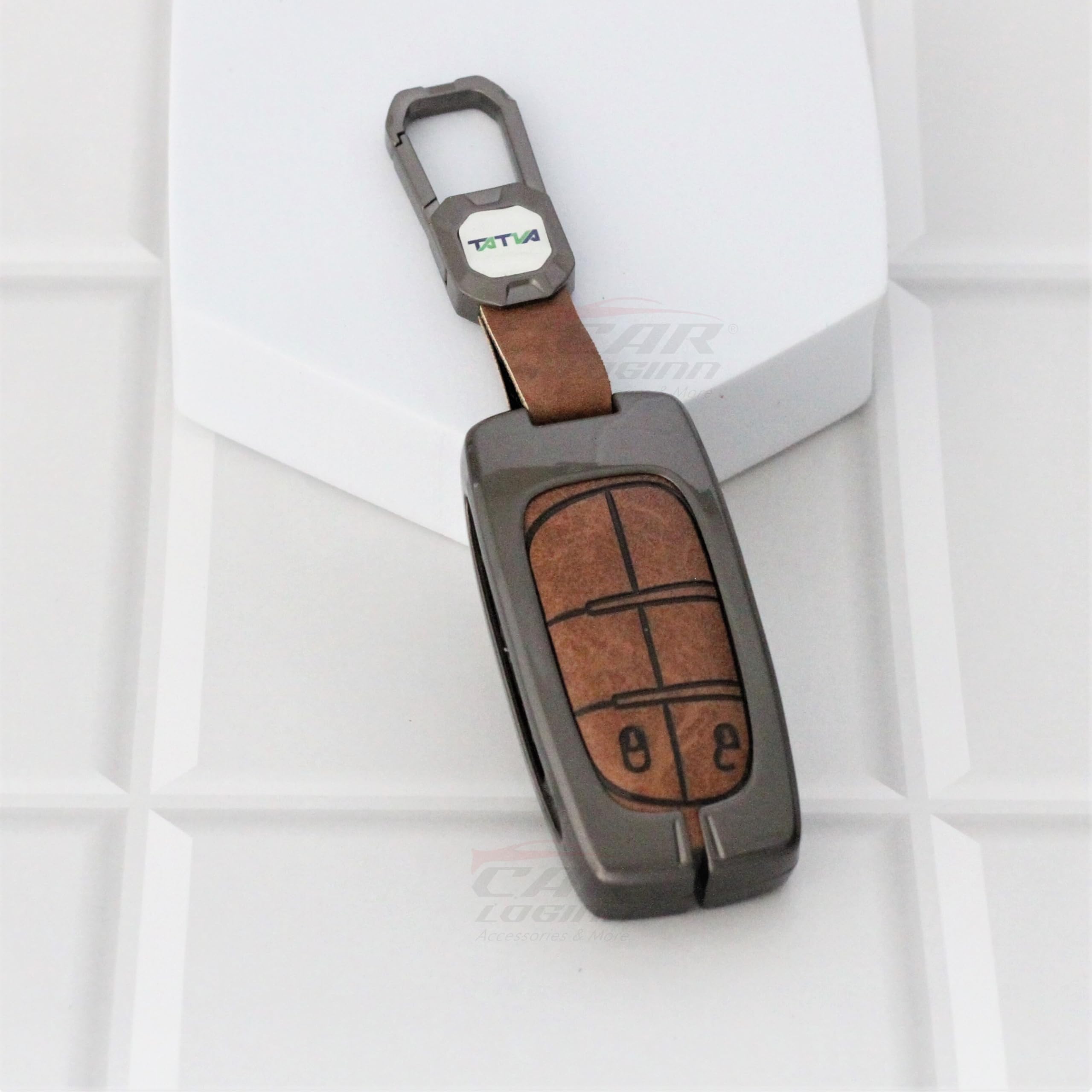 Metal Alloy Leather Key case for Jeep Compass 2 Button Smart Key (TAN)-image-39