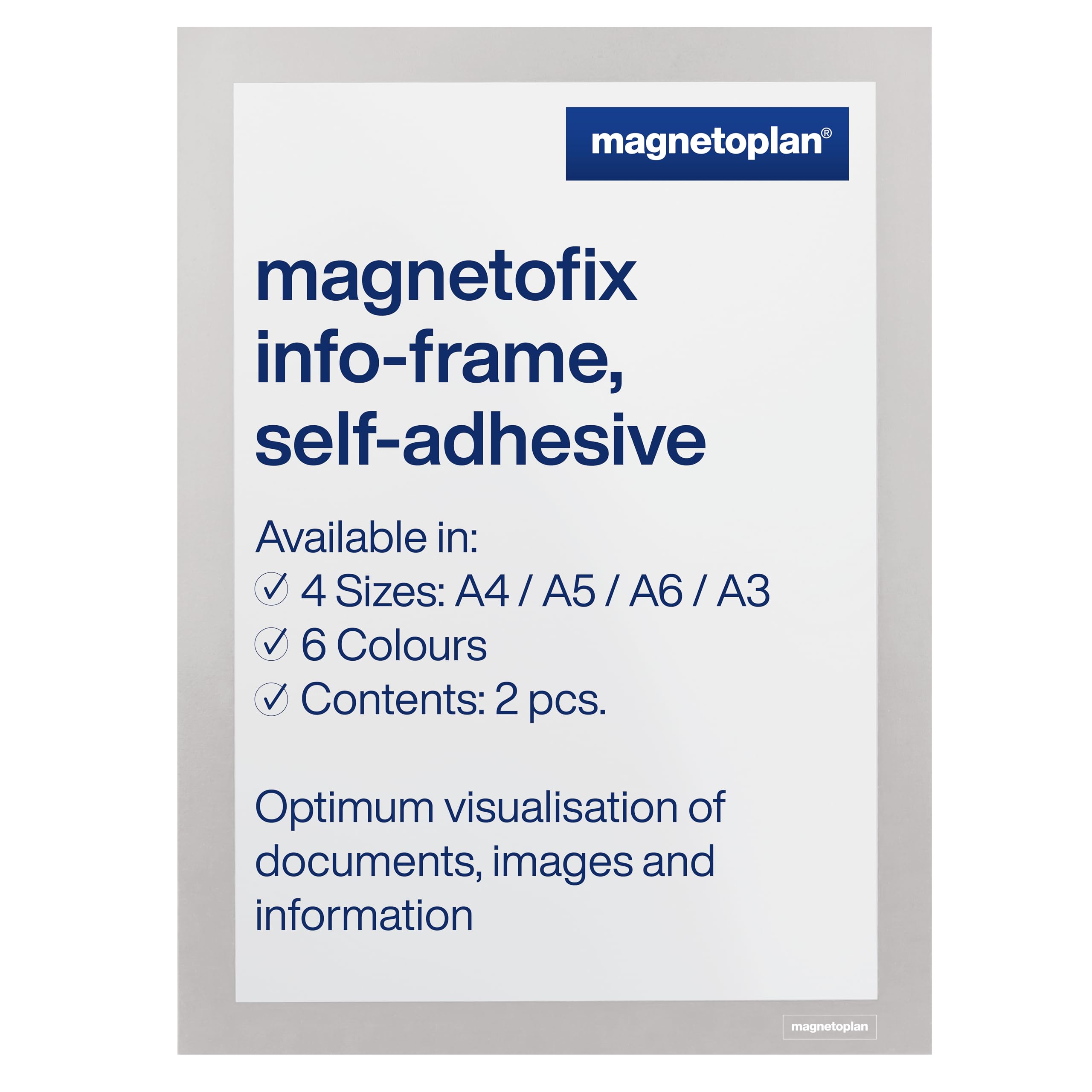 magnetofix Self-Adhesive Information Frame, A4, Silver, Pack of 2