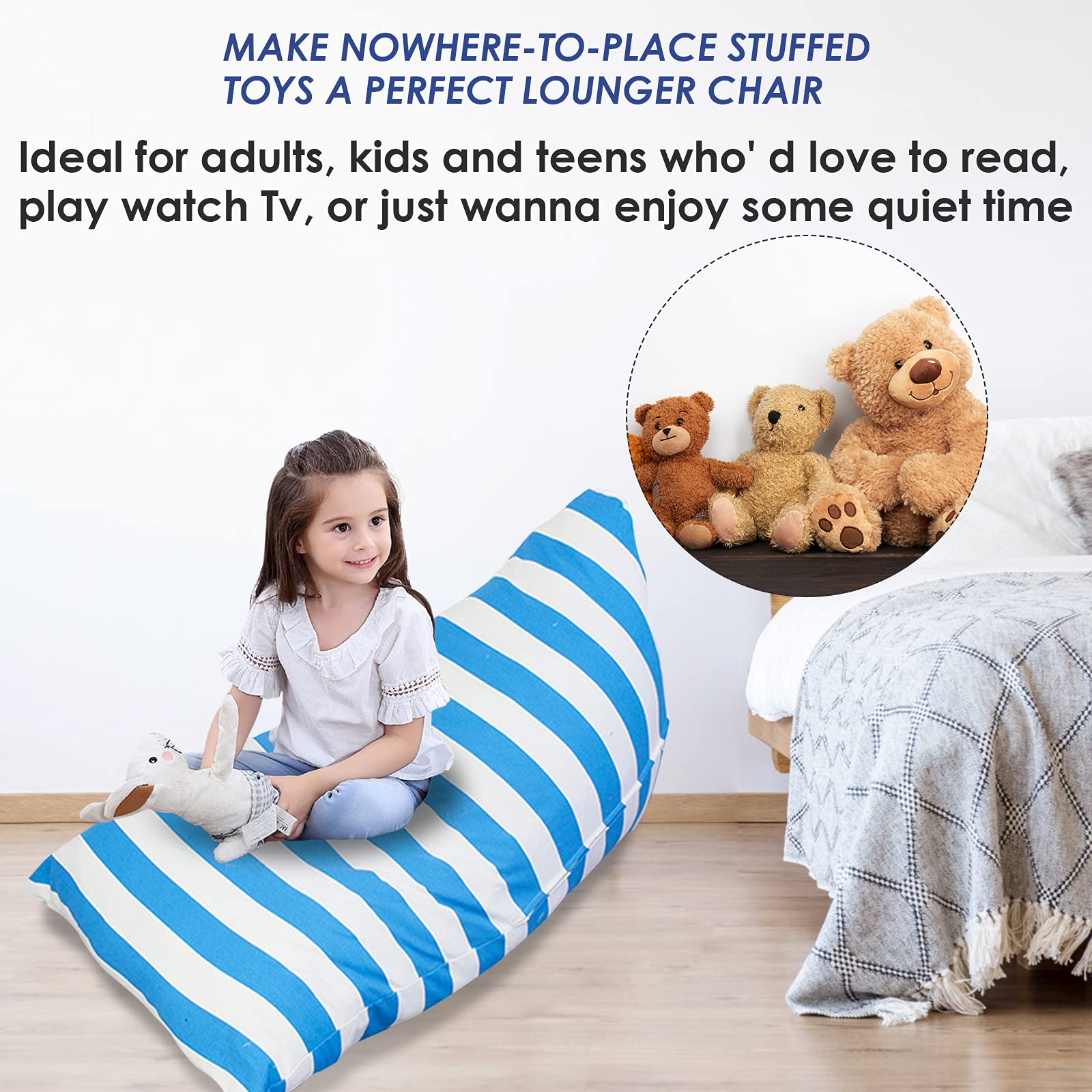 iFCOW Funda para Silla de Peluche, Organizador para Silla de Peluche con Cremallera para niños pequeños (Raya Azul)