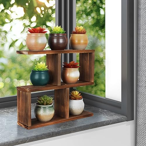 Miniatura 7 de Jotsport Estante pequeño de madera para plantas suculentas, estante de 3 niveles de mesa para plantas de escritorio
