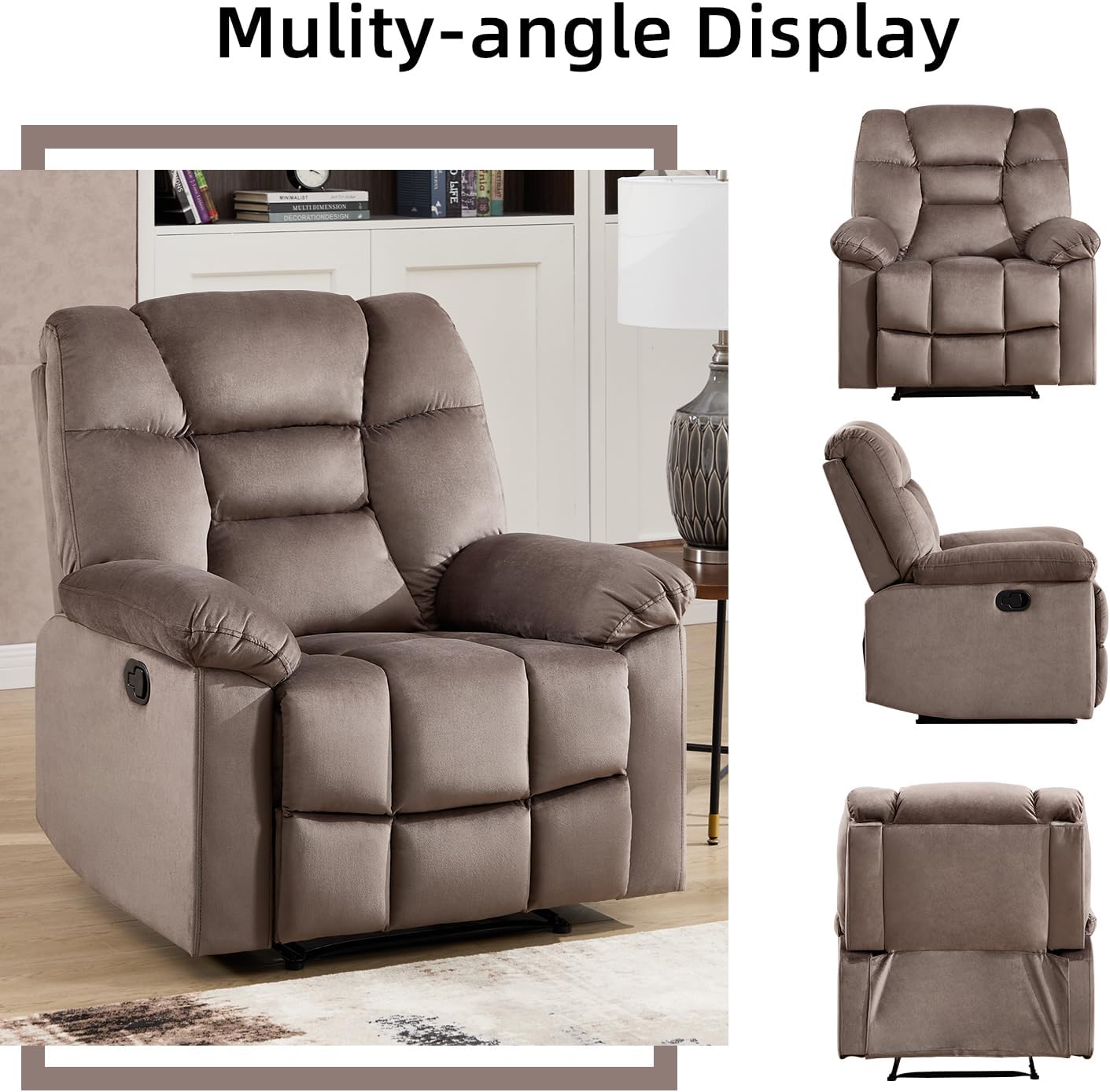 CANMOV Manual Recliner Single Sofa, Wall-Hugger Reclining Couch, Upholstered Sofa Chair with Armrests, Fabric Reclining Couch with Soft Cushion for Living Room (Brown, 36" W)