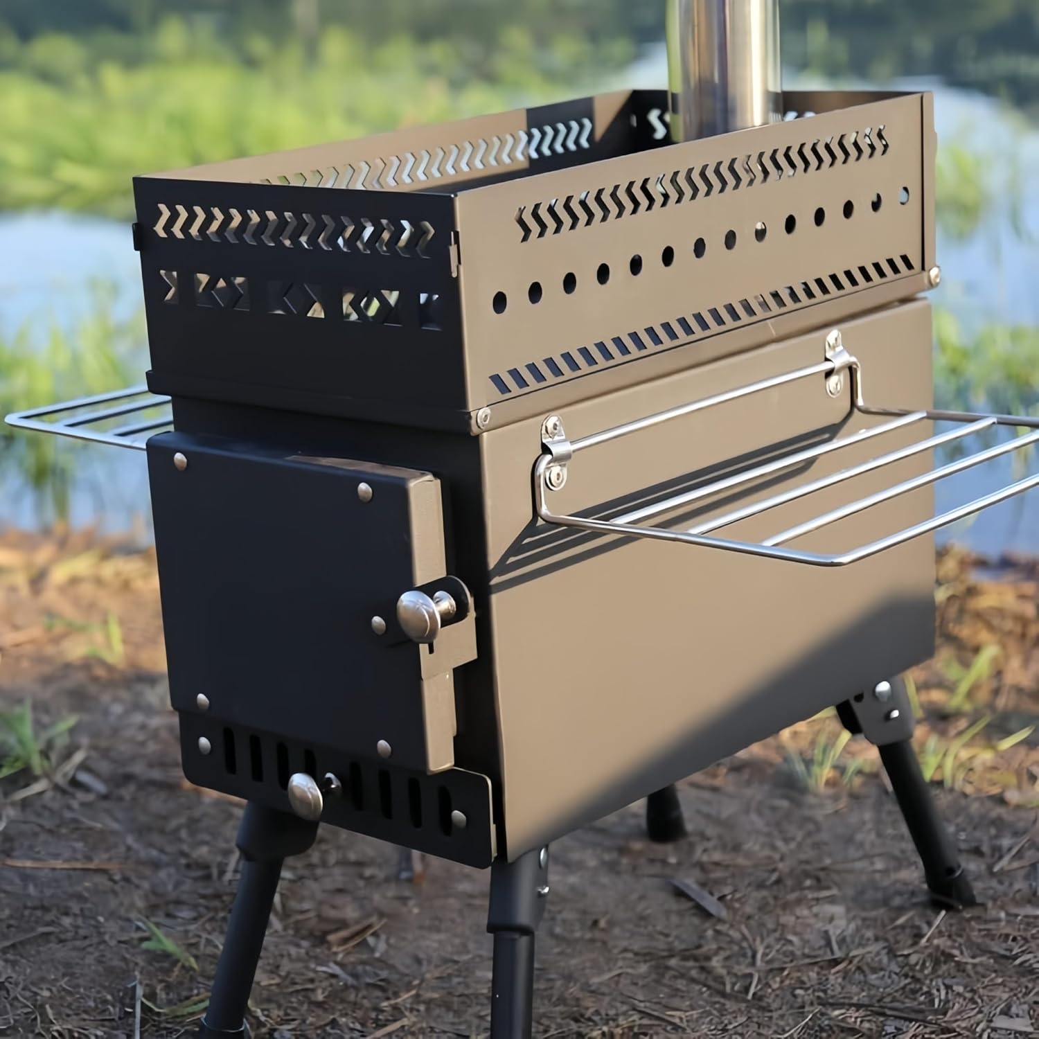 1人用炭焼きグリル【庵炉-ioriro- 黒】耐火セメント製 火鉢 七輪