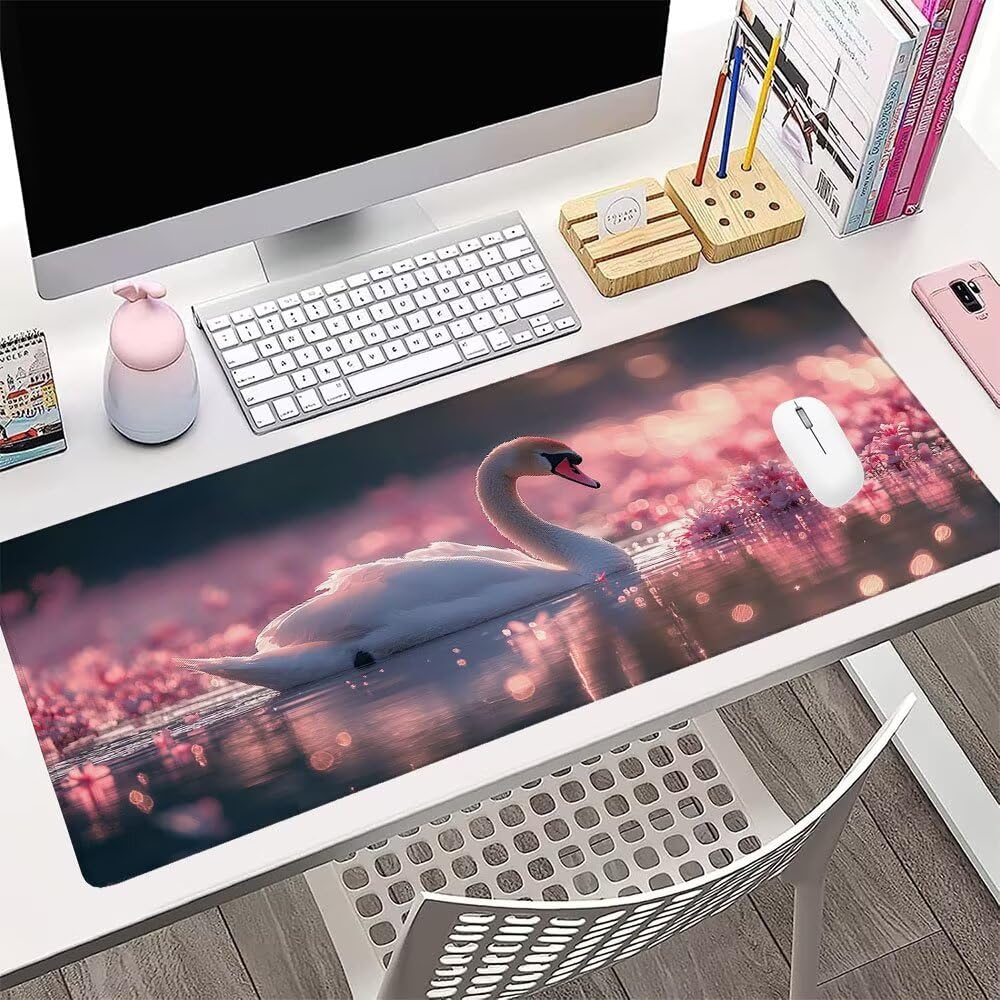 Alfombrilla de Mouse para Juegos, Rosa, XXL, Antideslizante, Impermeable, Diseño de Cigno, Extendido, Grande, 1200x600x3mm, para PC, Laptop, Ufficio, Famiglia d-278