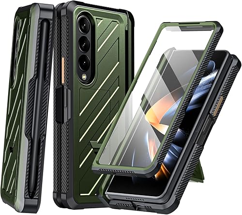 Miniatura 1 de GooseBox Funda para Samsung Galaxy Z Fold 4 con soporte para bolígrafo S, protector de pantalla integrado, protección de bisagra, soporte y 360