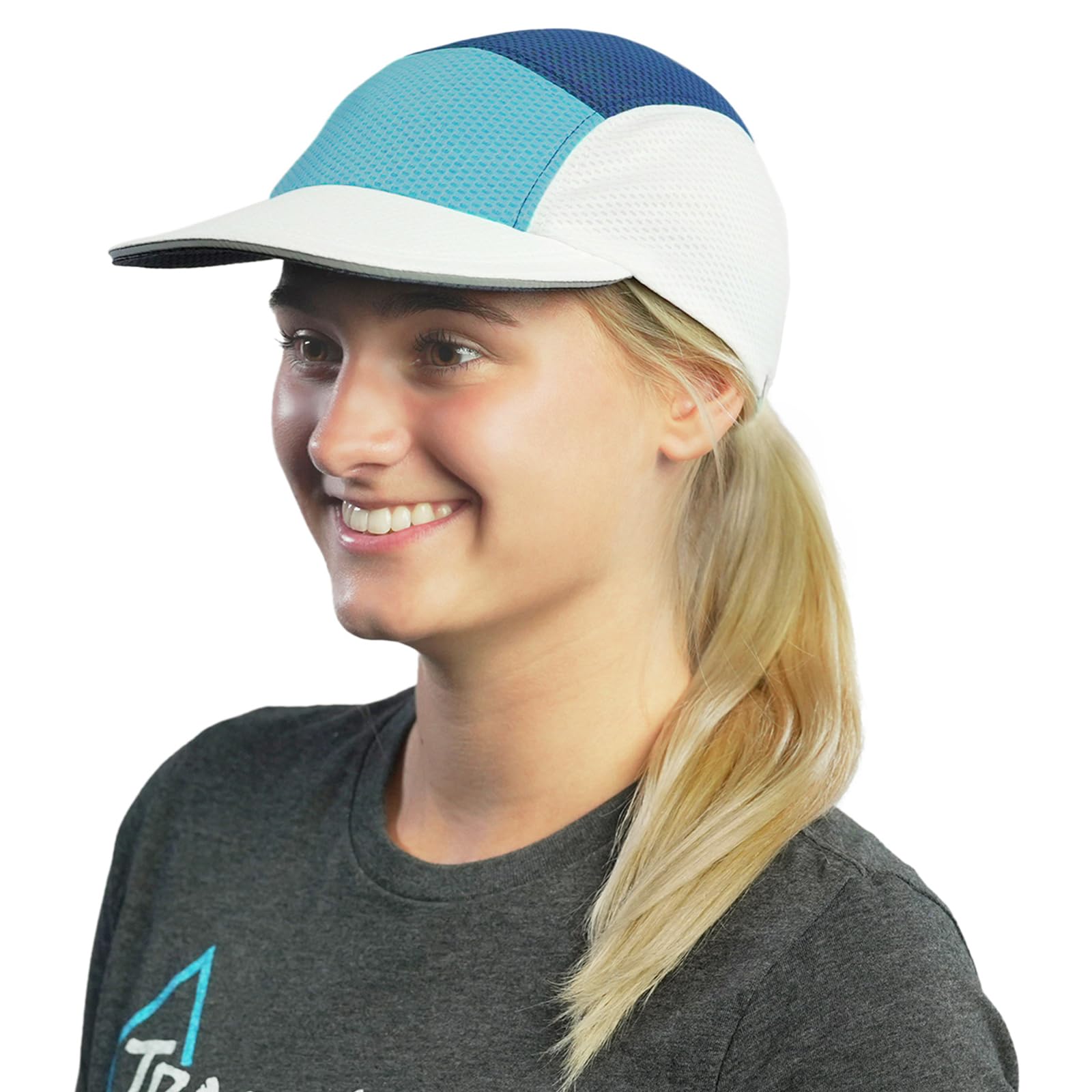 TrailHeads Women's Hat - 5 Panel Hat - Women's Summer Hats for Running, Hiking, Golf - Navy-White-Blue