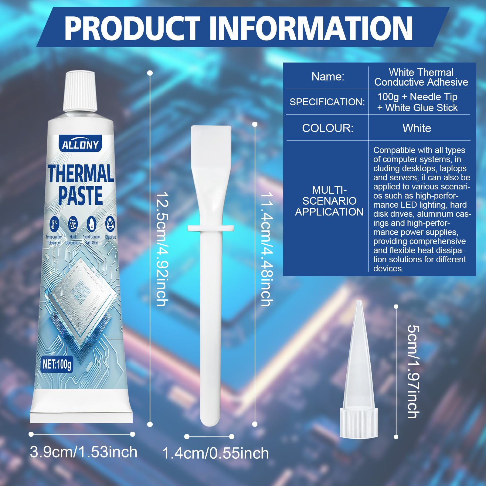 Allony Thermal Paste, CPU Cooler, Pasta Termica CPU, Premium Performance Pasta Termica CPU, Unga Durabilità, Adatta per Tutti i Processori (CPU, GPU, PS4), Bianco Pasta Termica, 100g