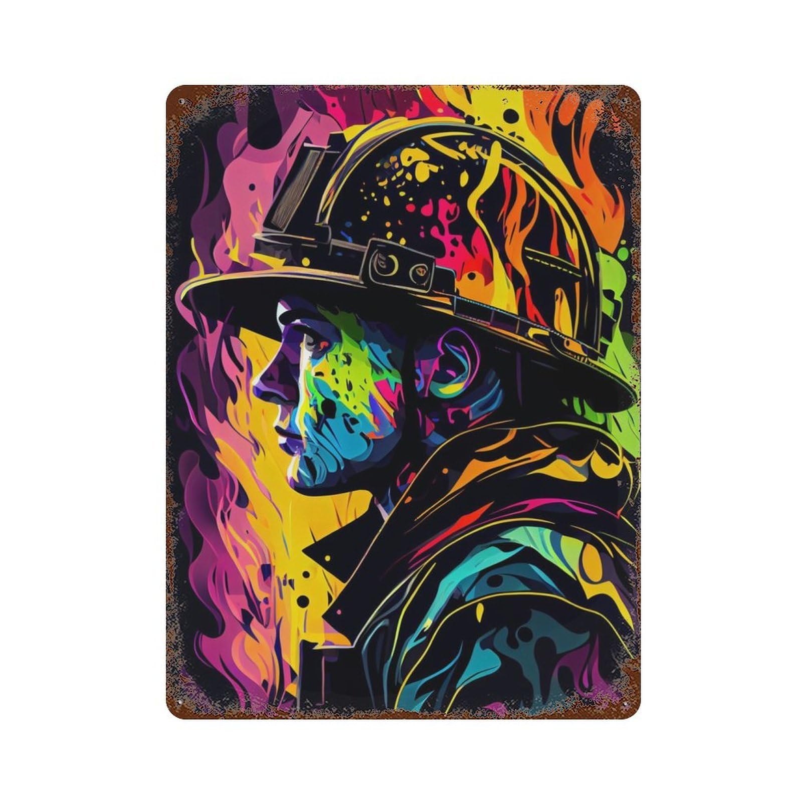 Firefighter Colorful Rusty Metal Tin Sign 15.7"x11.8", Ideal for Shed, Workshop And Garage Wall Decor