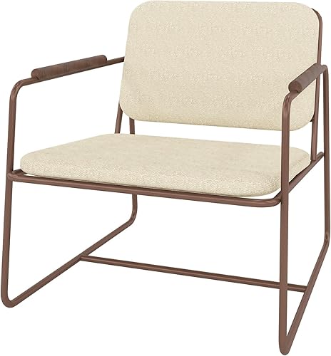 Manhattan Comfort Whythe - Silla de piel sintética 2.0 con diseño de brazo de madera maciza, lino natural