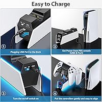 Vista 6 de PS5 Controller Charger Station Compatible with Playstation 5 Skin Edge & Dual Controller, 9 RGB LED Light PS5 Accessories Charging Station, PS5
