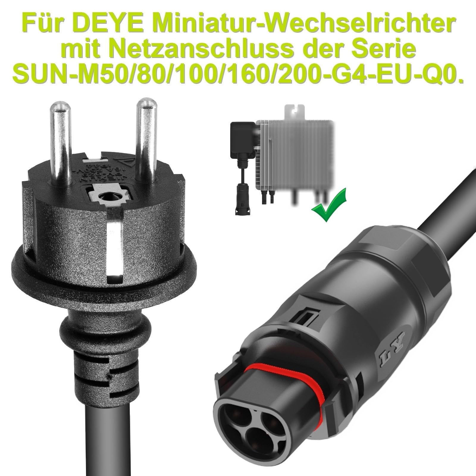 LY01 Kabel 2/3/5/10M,LY01 zu Schuko Adapter Kabel,LY-01 Buchse auf Schuko Stecker AC Anschlusskabel,Solar PV Steckdose für die Deye Mikrowechselrichter SUN-Serie (5 meter)