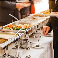 Vista 5 de MEEZY Juego de 4 platos de bufé de 9 cuartos de galón, de acero inoxidable, con tamaño completo, tamaño medio, tamaño plegable, calentador