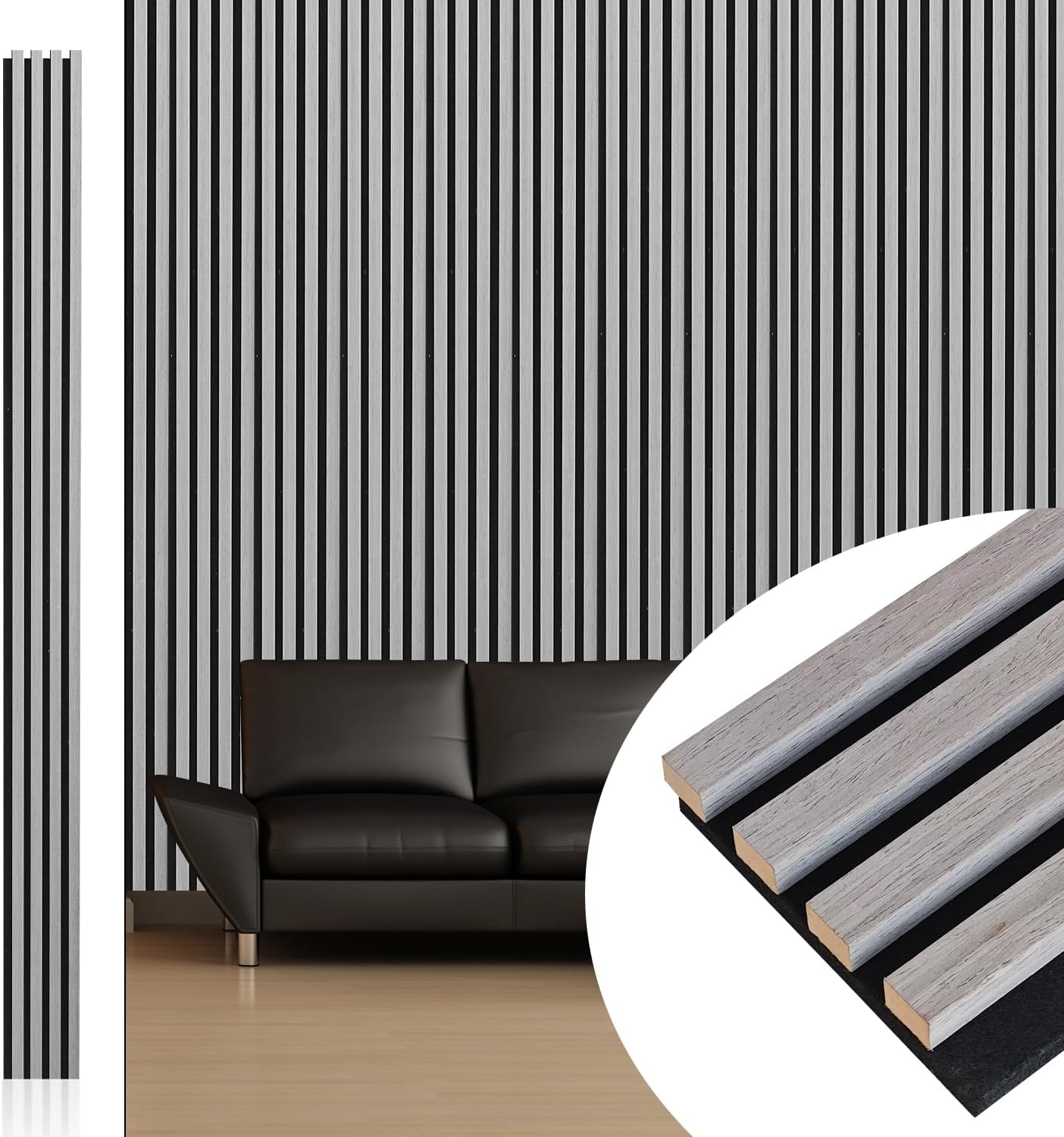 NeatiEase Wood Wall Panels, 9 Feet Acoustic Slat Wall Panels for Interior Wall Decor and Noise Reduction, Decorative Slat Wall Paneling, Gray Oak, 6-Piece 6pcs - 108x4.72in Gray