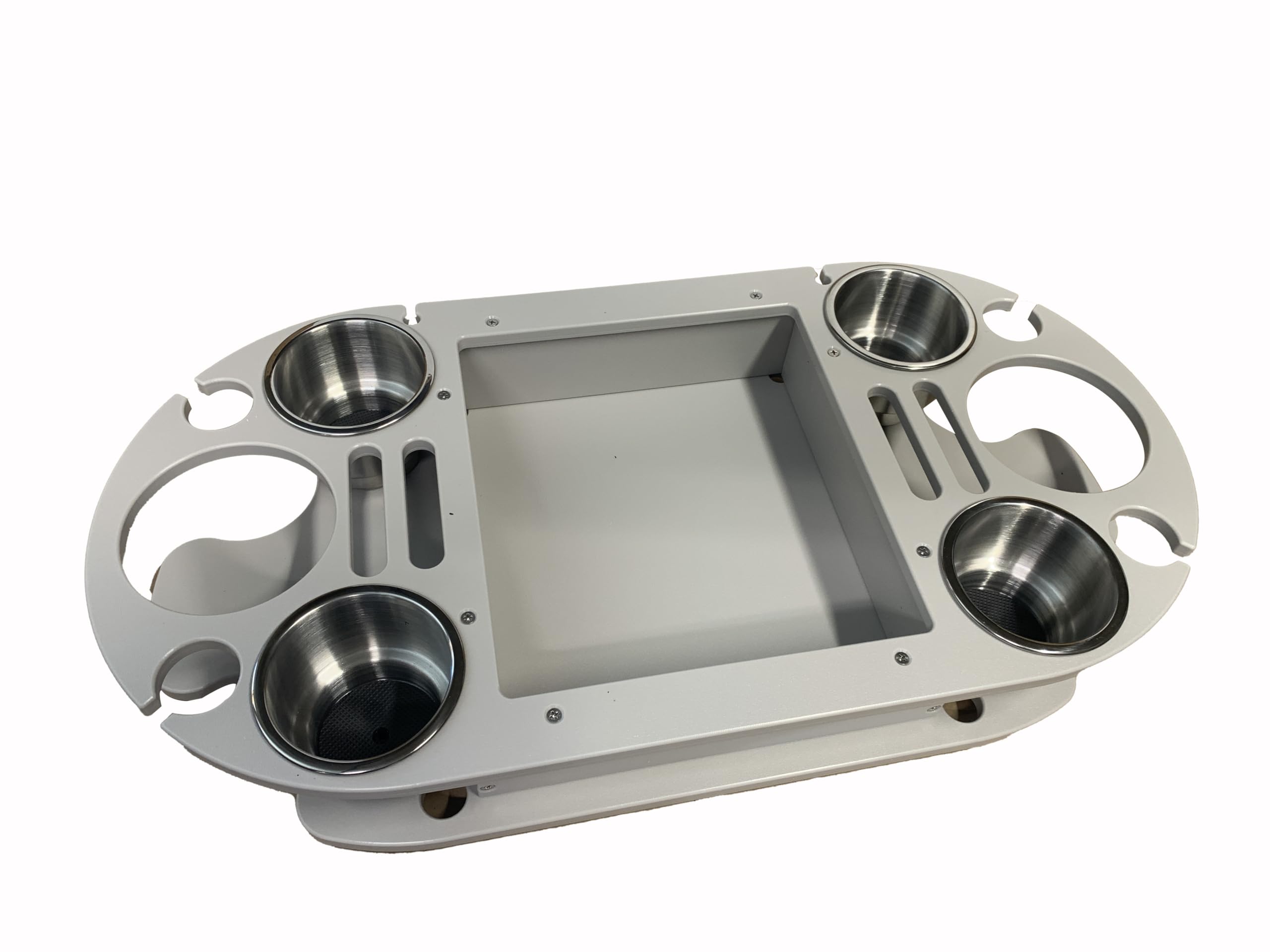 Boat and Pontoon Table with Drink Holders – Outdoor Pontoon Accessories – Durable, Easy-to-Install, with Removable Stainless Steel Cup Holders & Wine Glass Slots (Gray)