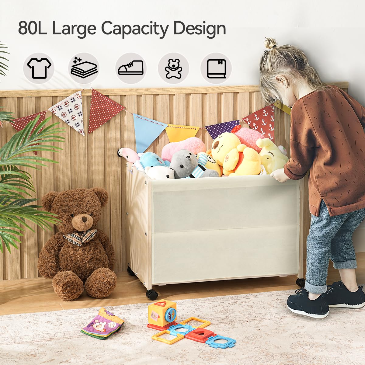 FOUCSSOMEI Toy Box, Toy Chest, Toy Box for Living Room, Kids Toys Storage Decorative, with Metal Frame, White, Patented Design