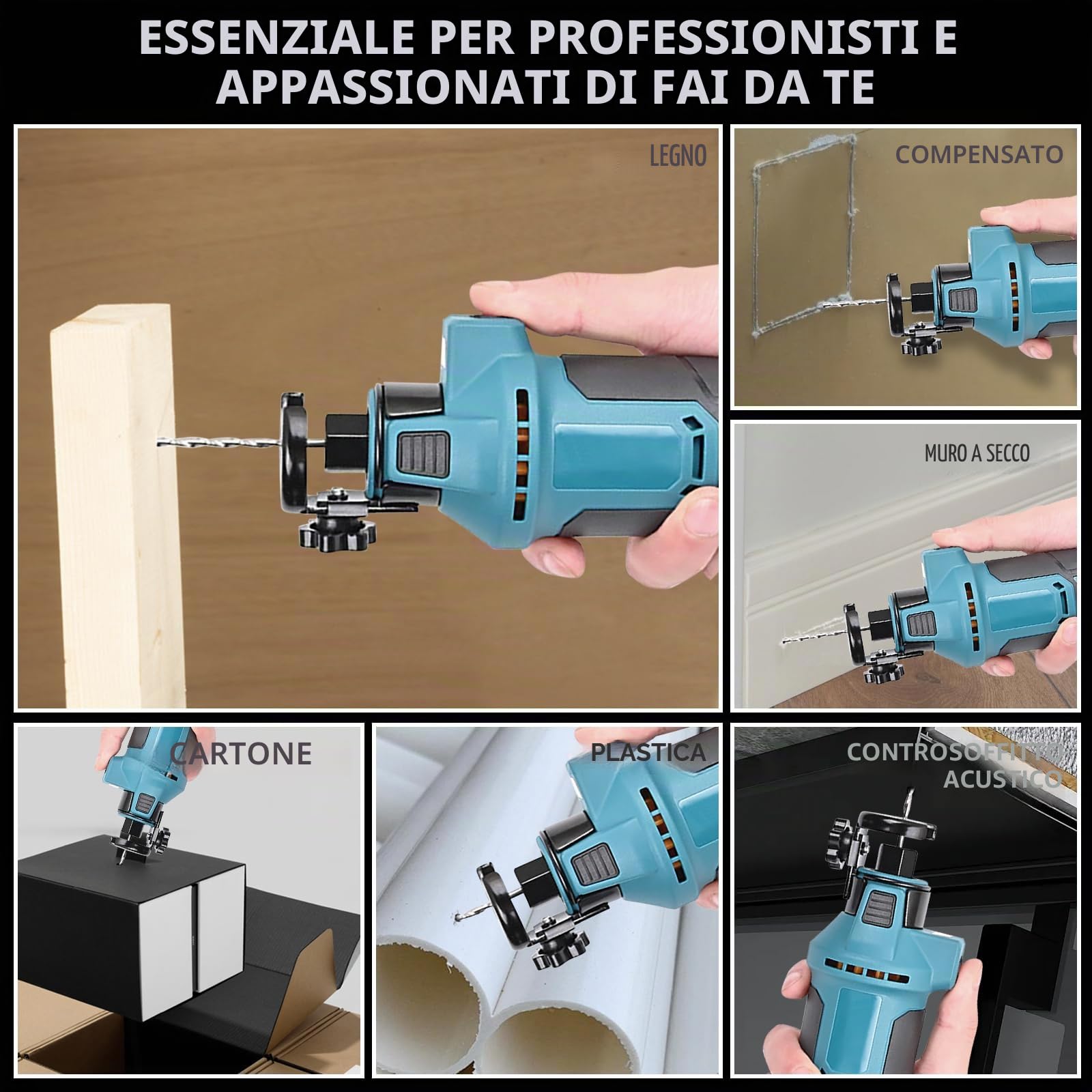 Taglierina per Cartongesso Senza Fili per Makita 18 V Batteria, Taglierina Rotante a Batteria 18 V, Sega da Taglio per Cartongesso, 3 Velocità 20000/25000/30000 rpm, Luce LED, Profondità Regolabile