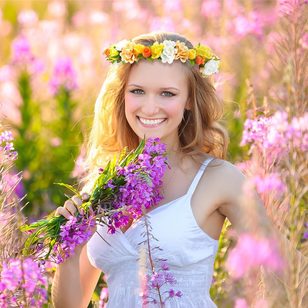 OLYCRAFT 32 Set Flower Crowns Making Kit 259Pcs DIY Flower Crowns Making Kit Make Your Own Flowers Crown Kits Blooming Rose Headband Makings Kits for Women Birthday Party Arts Festival Decorations