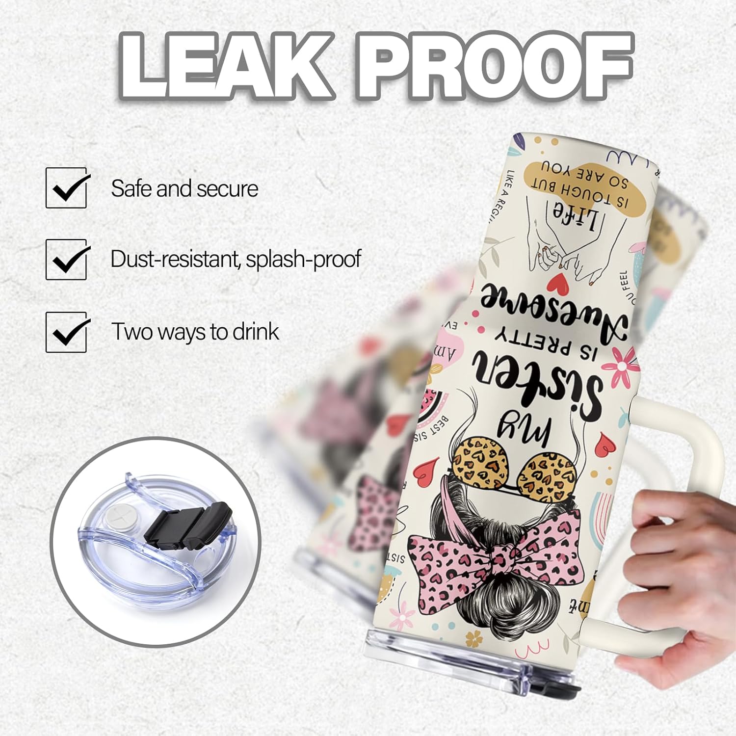 Sister Gifts for Women 40 Oz My Sister Is Pretty Awesome Tumbler with Handle & Straw, Gift from Brother, Stainless Steel Family Tumbler, Gifts for Thanksgiving Christmas, 1 PCS - Image 2