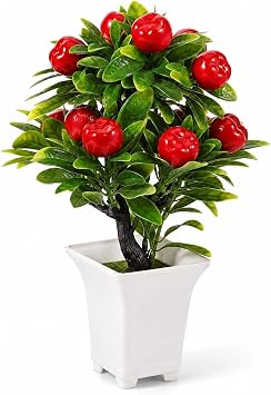 LOGOFUN Artificial Potted Apple Tree 12.85 in for Tabletop Decor | Fruit And Greenery Detail Suits Tables and Shelves, Suitable for Kitchens, Shops, Offices, and Seasonal Room Styling