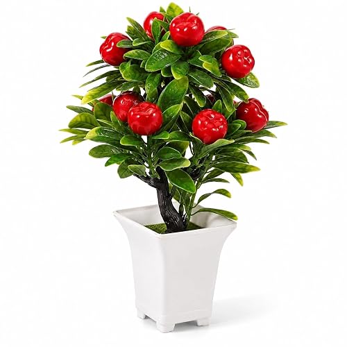 LOGOFUN Artificial Potted Apple Tree 12.85 in for Tabletop Decor