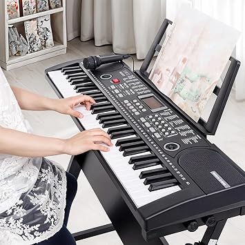 Keyboard Piano, Portable 61 Keys Electric Keyboard Piano with Stand, Microphone, Piano Note Stickers, 100 Instrument Voices, Digital Keyboard for Kids, Beginners and Adults