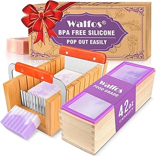 Walfos Soap Mold for soap Making, Soap Making kit - 42 oz Silicone Loaf soap Mold Set with Rectangular Wood Box & Bamboo Cutter Measuring Box, 2 Scraper for Soaps Making