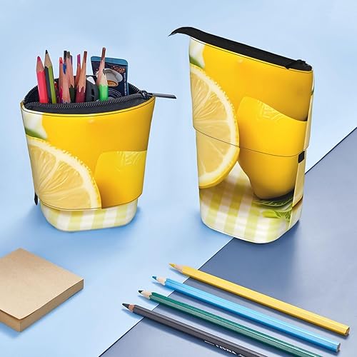Miniatura 5 de Estuche telescópico con estampado de limón amarillo, estuche de papelería, soporte telescópico para bolígrafo, soporte para lápices desplegable para
