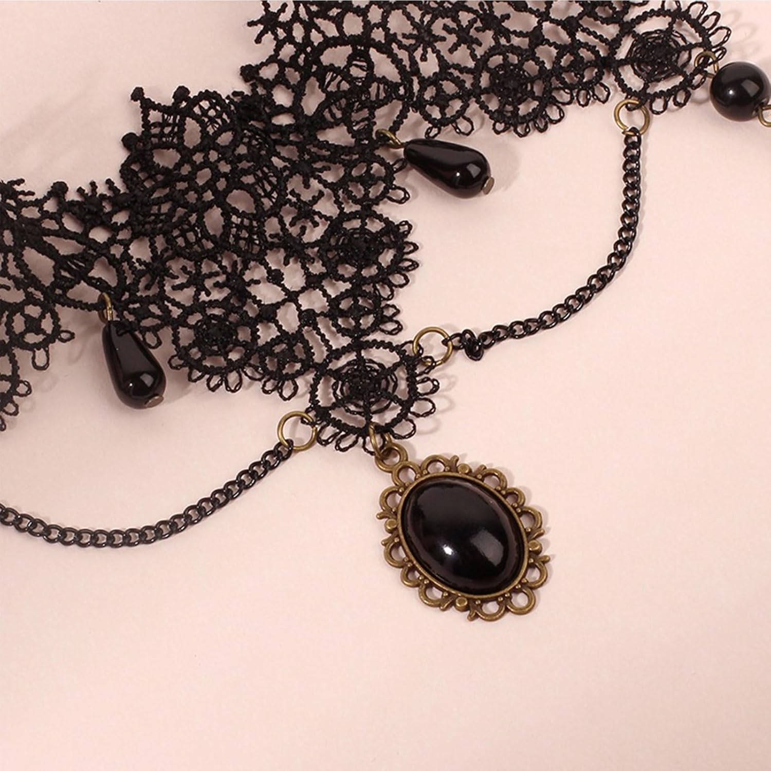 Gothic Lace Choker Necklace for Women Tassel Collar Necklace Vintage Black Crystal Necklace Sexy Women's Costume Party Goth Jewelry Gifts - Image 3