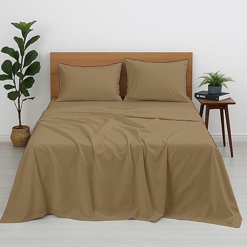 Juego de sábanas de 4 piezas de algodón egipcio de alta calidad de 400 hilos, bolsillo profundo de 12 pulgadas, color gris pardo sólido disponible en Yaxa Costa Rica