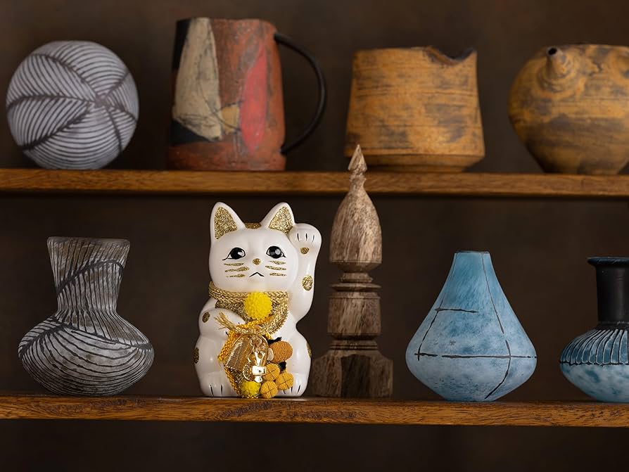 Amazon.co.jp: ご縁猫 福あつめ(S-SIZE 白 White）左手あげ/陶器