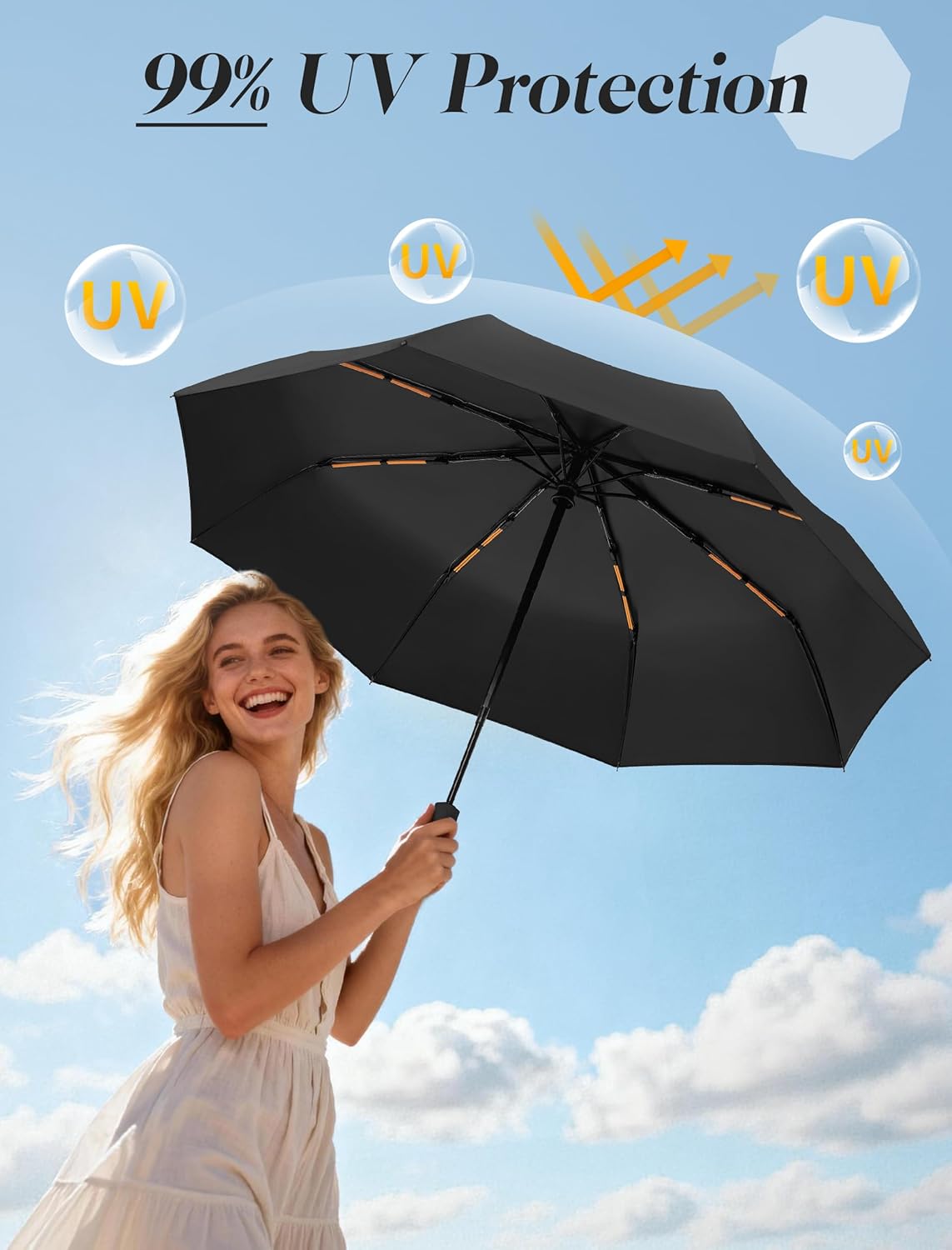 Seniny Umbrellas for Rain with Ring Buckle - Travel Umbrella Compact for Backpack, Car, Walking, Automatic UV Umbrella for Sun Protection, Small Portable & Folding Umbrellas for Windproof, Women Kids - Image 7