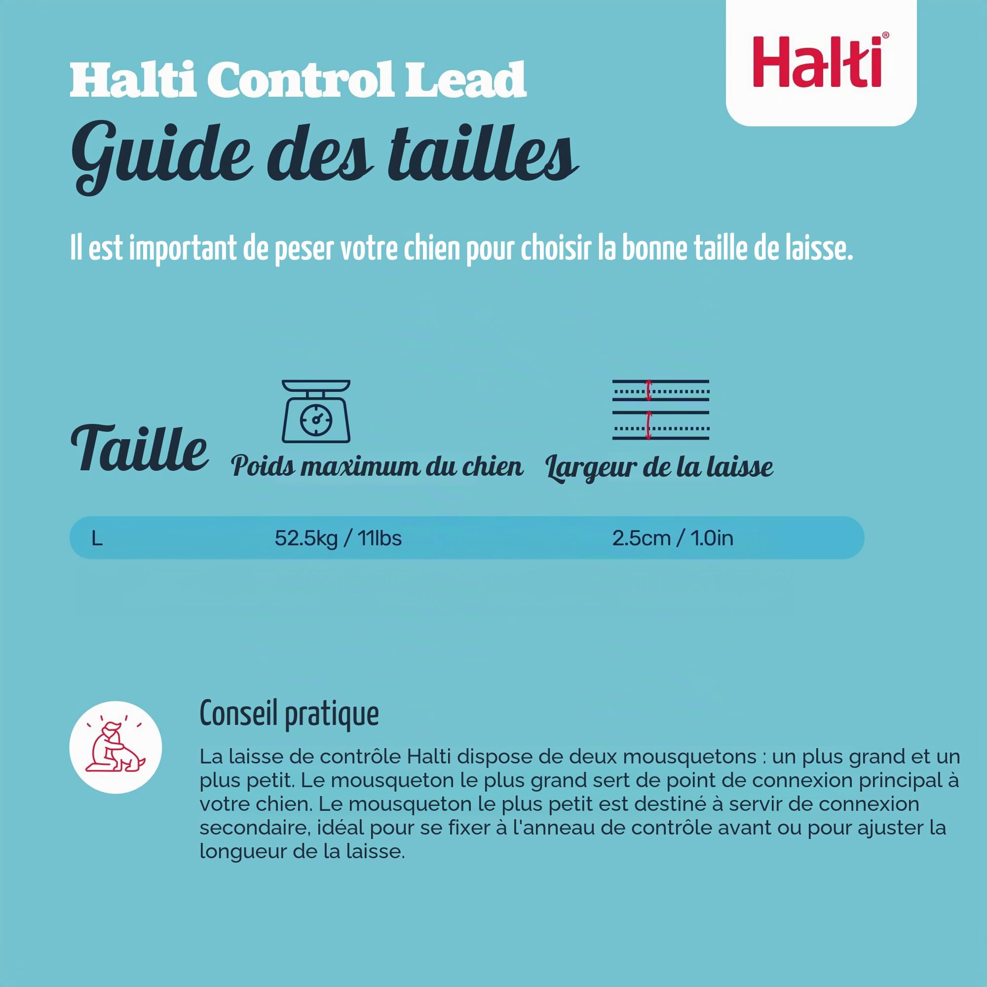 Laisse de contrôle HALTI, Noir, 2m, 2 poignées conçues pour vous aider a éduquer et promener votre chien, Rembourrée, Laisse de Dressage de Chien à Double Extrémité pour chiens et chiots