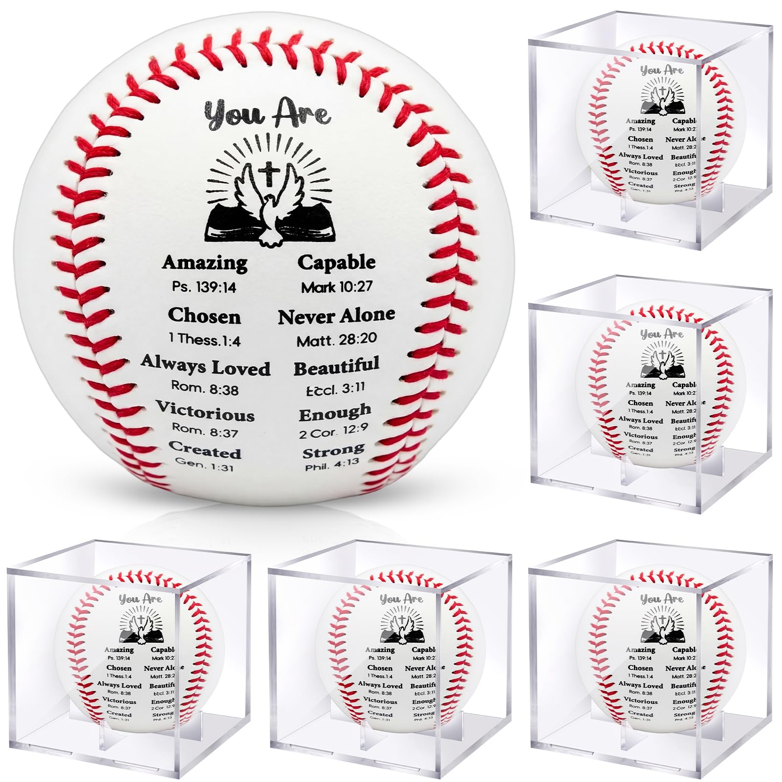 Soulchen 6 Sets christlich-religiöse Baseball-Geschenke mit Vitrine, Taufgeschenk für Vater, Sohn, Enkel, Opa, für Trophäen, Jahrestag, Coaching, Geschenk, Auszeichnungen, Sport-Partygeschenk