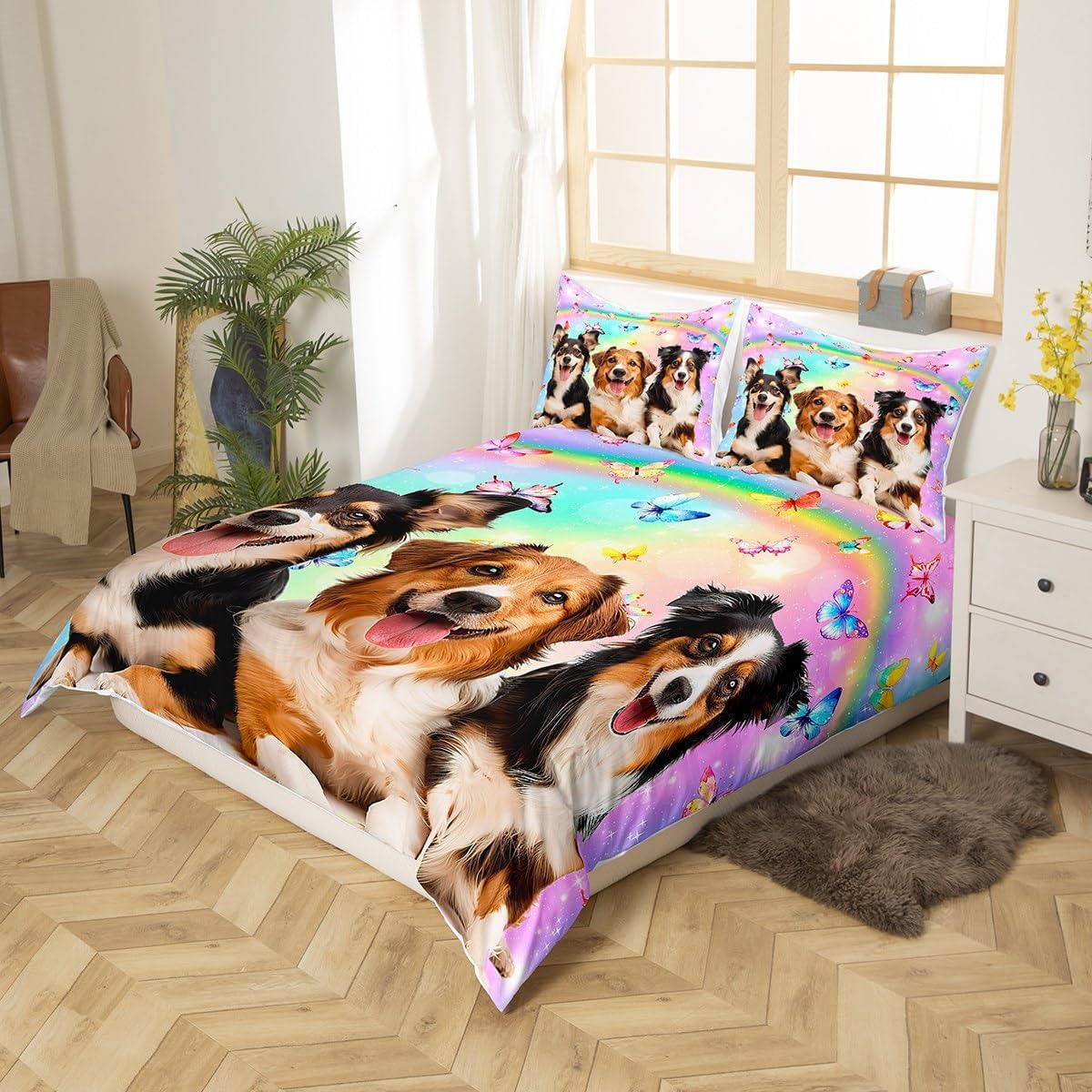 Feelyou Cute Dog Bedding Set Twin, Kids Dog Duvet Cover & Pillow Case, Brown, Modern 3D Print, Super Soft, Breathable, Zipper Closure, All Seasons
