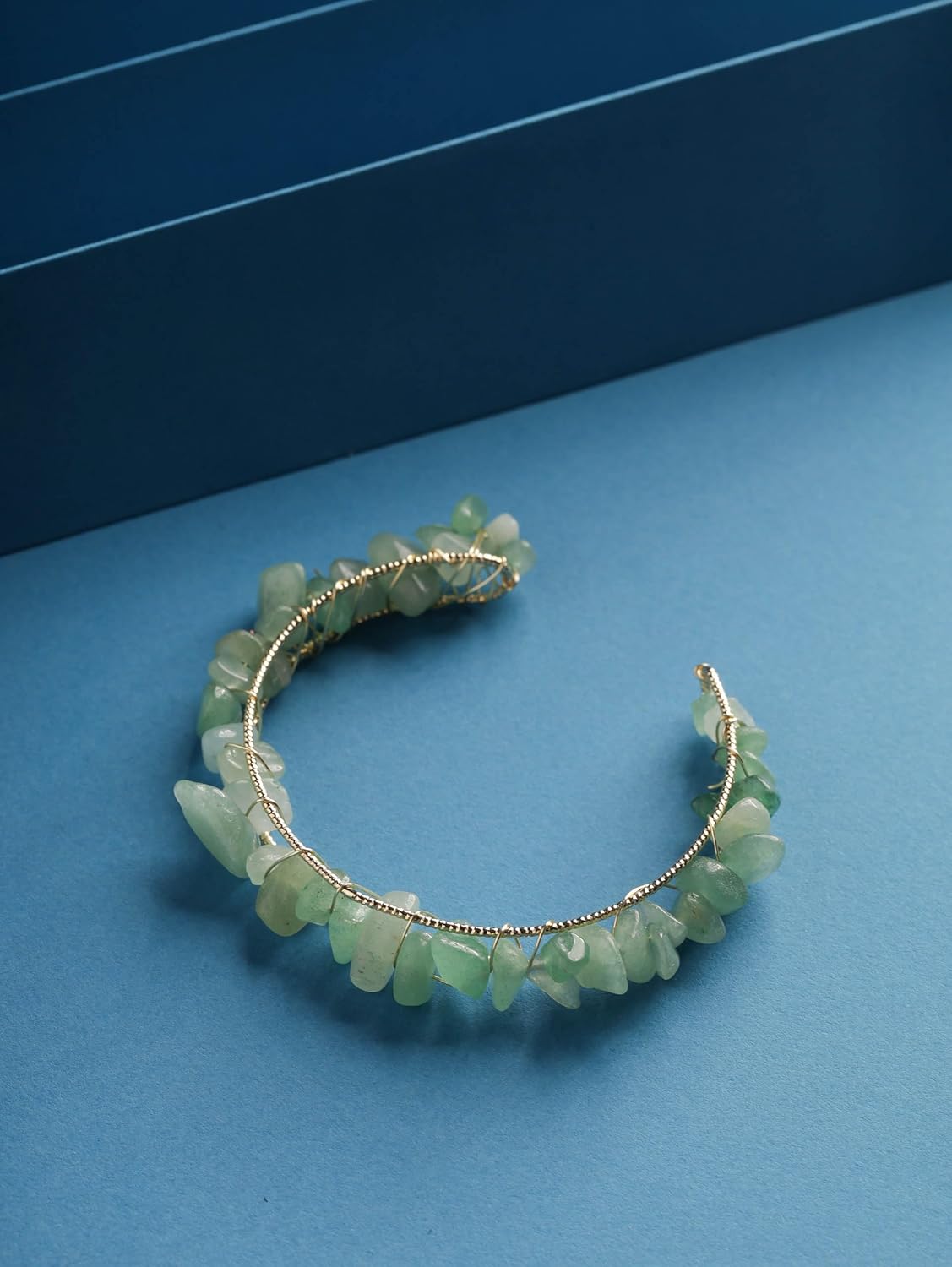 MINACHI Bohemian Green Aventurine Wire Wrapped Cuff Bracelet, Adjustable Handmade Chunky Beaded Bangle for Women - Image 6