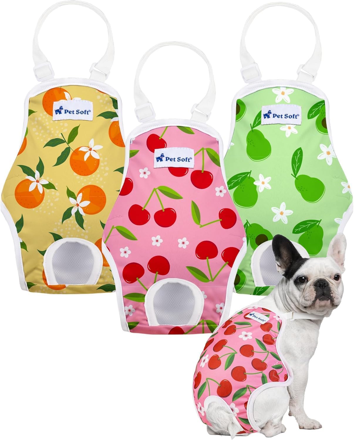 Pet Soft Dog Diapers Female Onesie Sanitary Pantie with Adjustable Suspender, Colorful Pattern Washable Puppy Diapers Female, Super Absorbent Underwear Dog Diaper for Heat (Fruit, L)