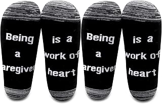 LEVLO Caregiver Gifts - Daycare Provider Gift 'Being a Caregiver is A Work of Heart' Socks - Nurse Gift