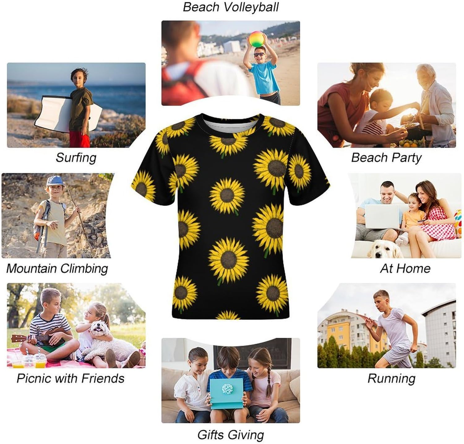 Yellow Sunflower T Shirt for Boy Girl Top Short Sleeve T-Shirt Graphic Tee