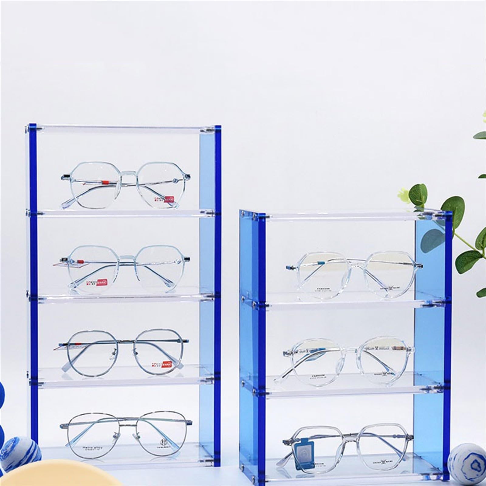 Brillenhalte 3/4-stufiges optisches Ladenpräsentationsregal, Thekenornamente, Acrylregale, Sonnenbrillen, optischer Brillenhalter, Präsentations-Requisiten Brillenständer ( Color : Blauw , Size : Thre