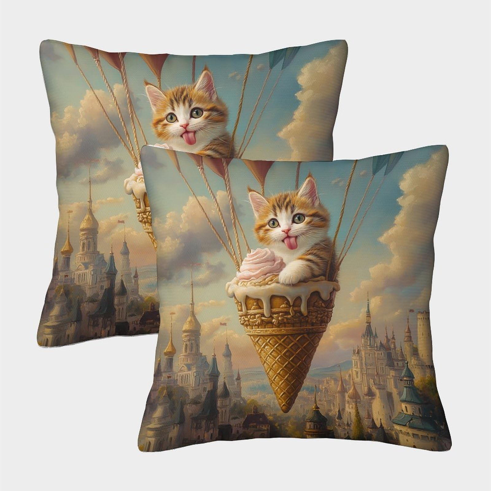 QFVANSIYO 3D Printed Fantasy Cat Pillowcase Microfiber Bedding Decor Cat Design Pillow Cover Soft Breathable for Bedroom Home 50x50cm