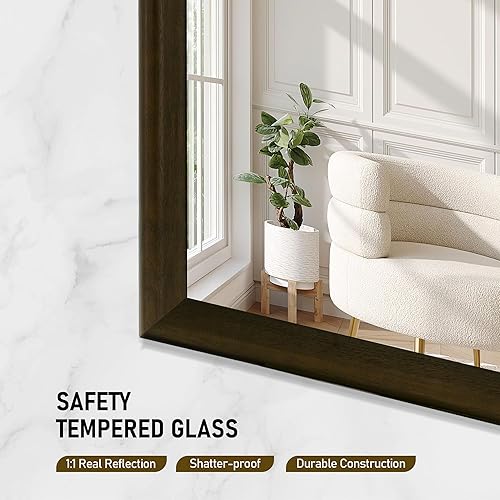 Miniatura 6 de CULER Espejo de pared de madera rústica para baño, rectangular de 24 x 36 pulgadas, espejos negros colgantes con marco de madera para sala de estar,