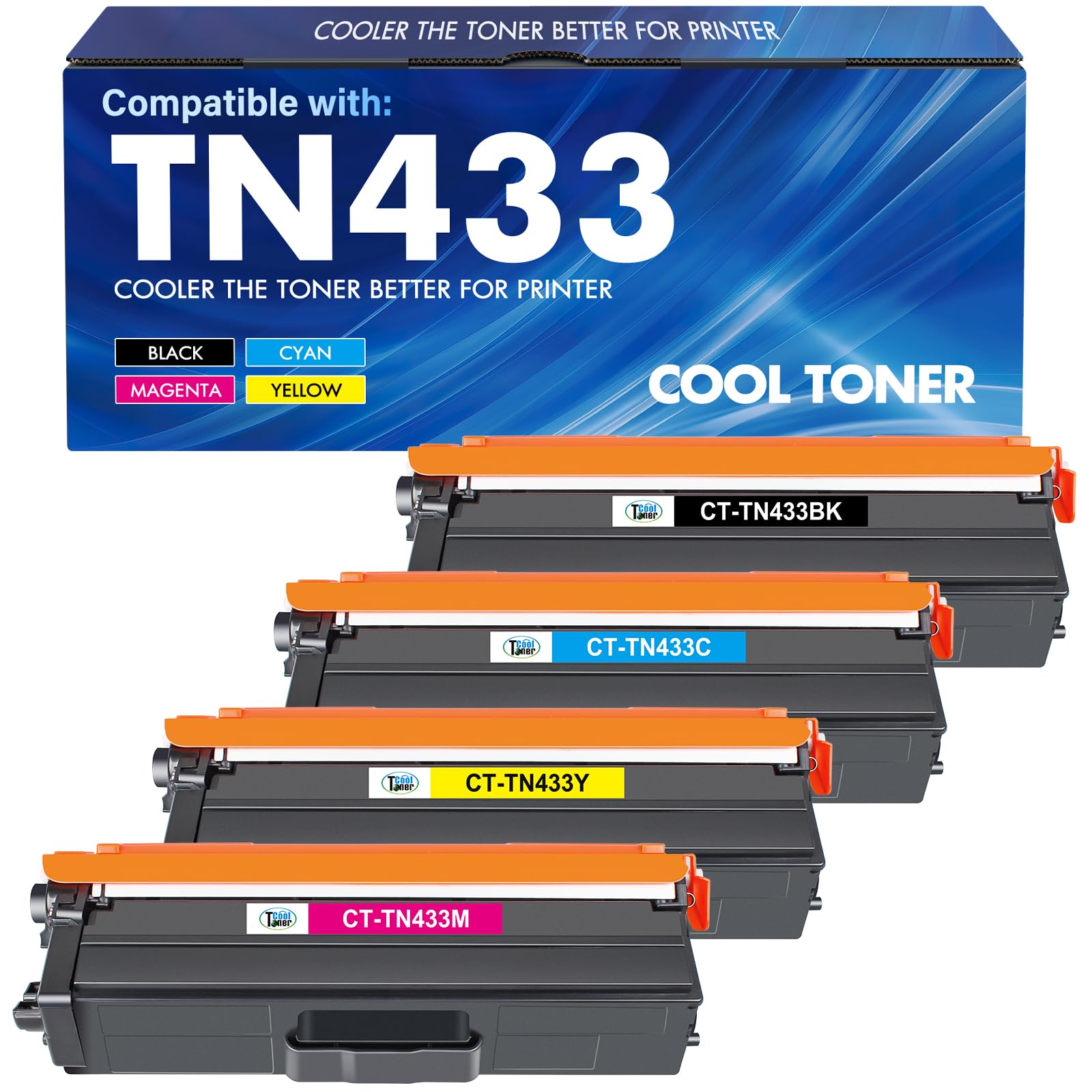 TN433 Toner Cartridge Set TN-433 MFC-l8900Cdw HL-L8360Cdw Replacement for Brother TN433 TN 433 for Brother MFC l8900Cdw HL-L8260Cdw MFC-L8610Cdw HL-L8360Cdwt Printer Ink (Black Cyan Magenta Yellow)