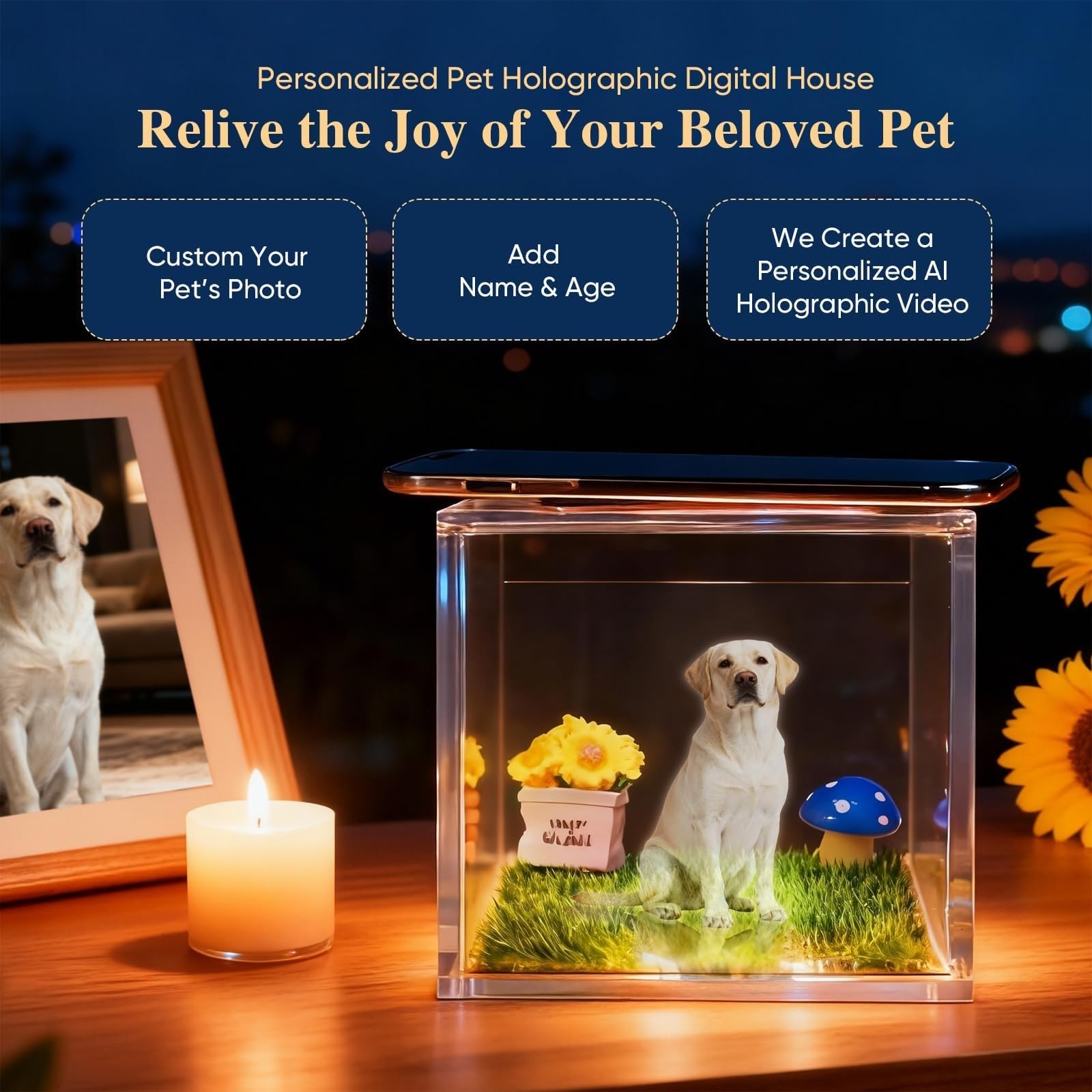 Personalizowana Skrzynka Pamiątkowa Holograficzna 3D dla Zwierząt, Pamiątka Domu Cyfrowego DIY, Dostosowany Prezent na Utracenie Zwierzęcia z Fotografią, Wyświetlacz o Wysokiej
